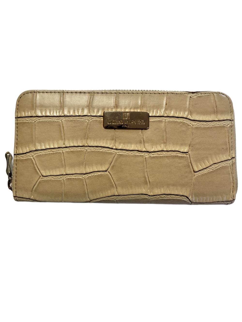 Luciano Valentino Italy Beige Croc Embossed Zip Around Continental Wallet
